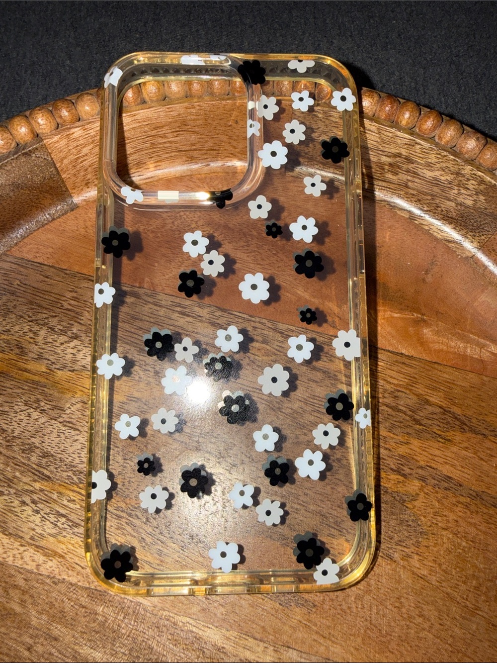 Unbranded Clear Floral iPhone 13ProCase - Black & White Flowers